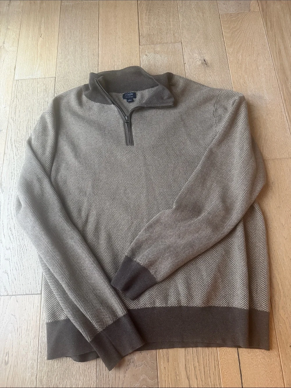 J. Crew Men's Zip-Up Sweater in Taupe and Dark Brown